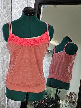 Weavers Crochet‑Knit Smocked Cami Top – Pink/Coral – Size L